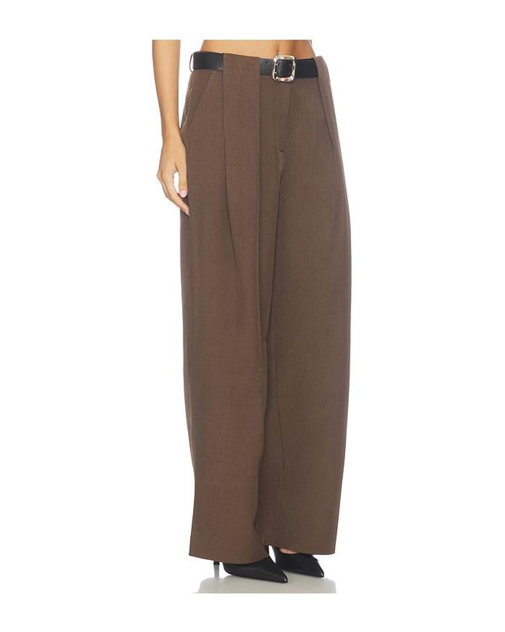 Source Unknown Brown Matteo Belted Tuck Trousers