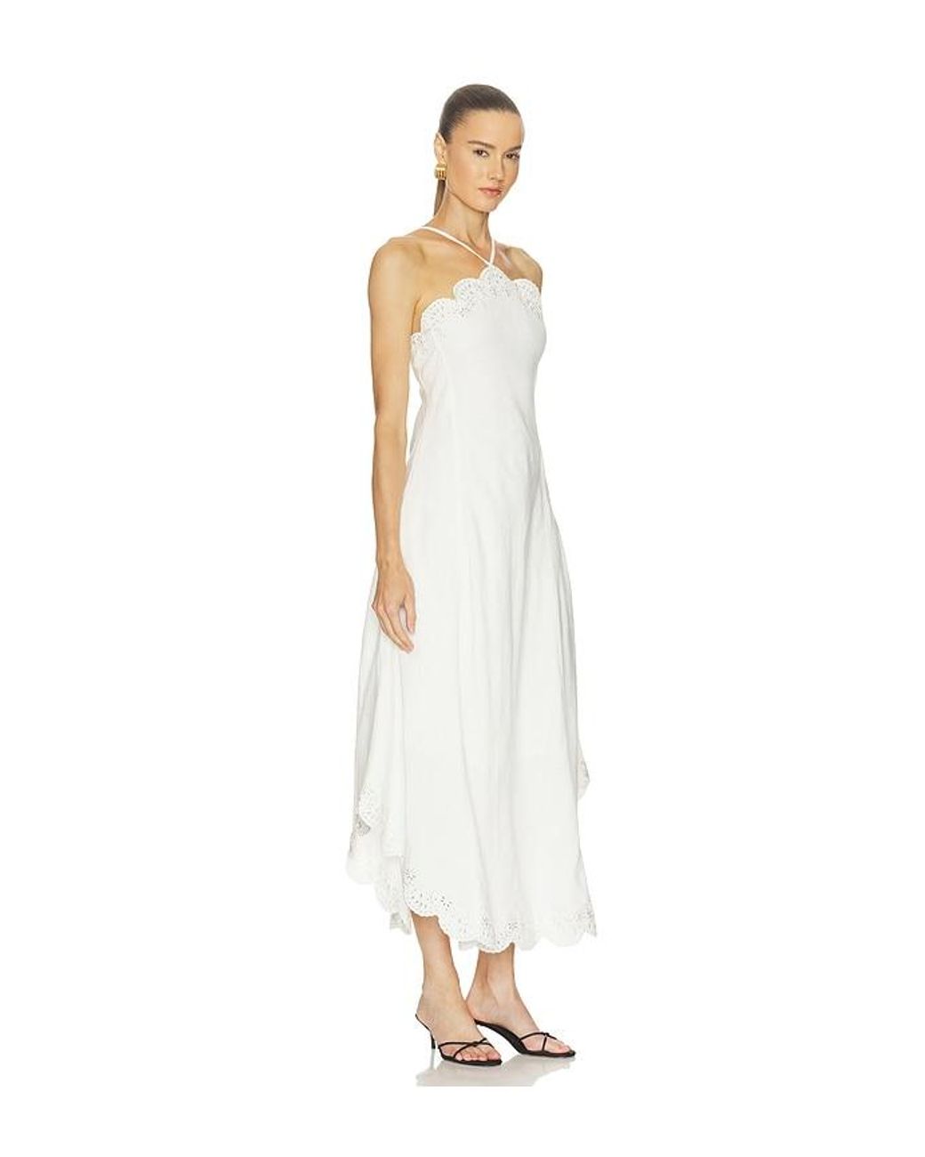 Jonathan Simkhai White Gillian Embroidered Linen Midi Dress