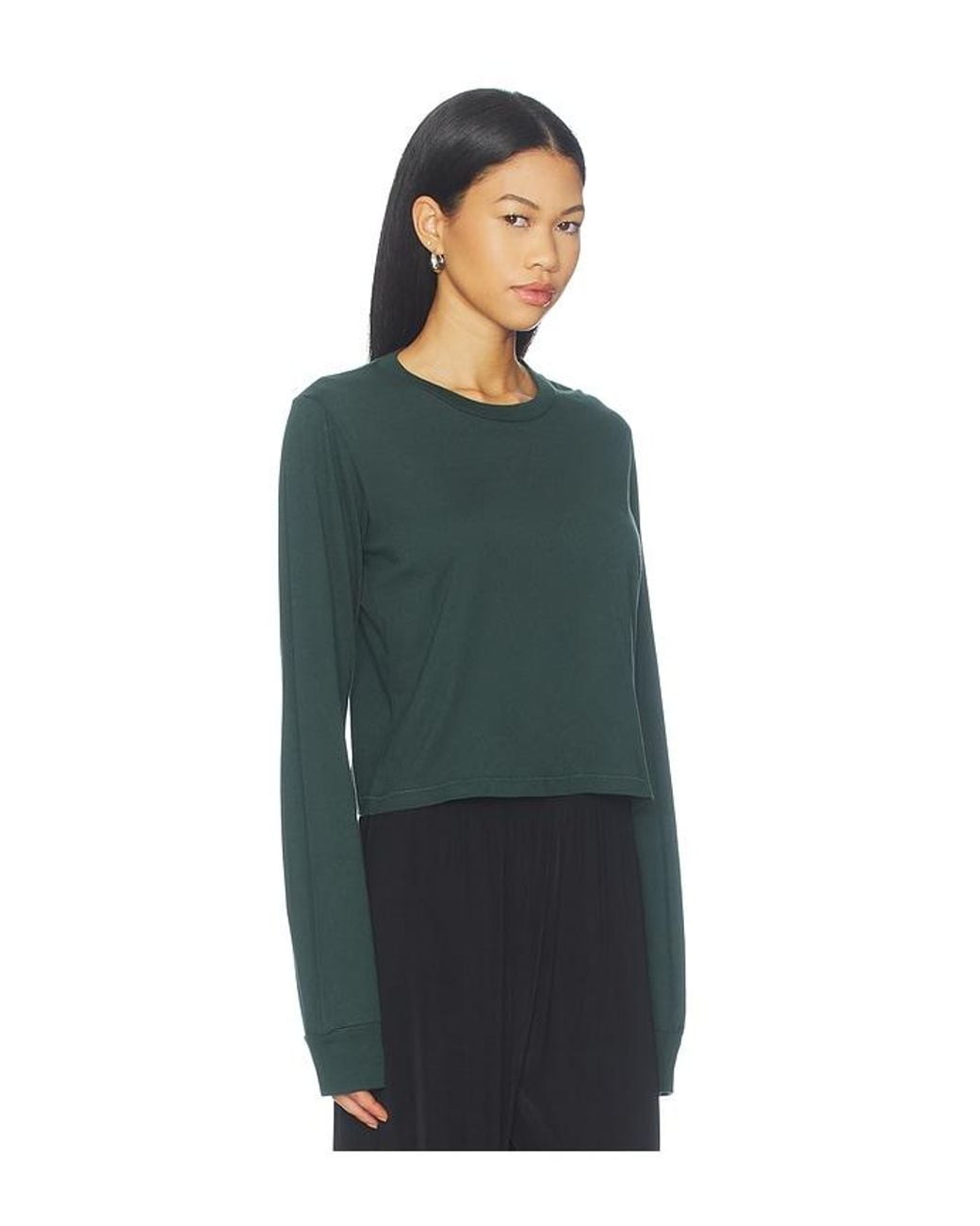 ÉTERNE Green Cotton Long Sleeve Boxy Tee