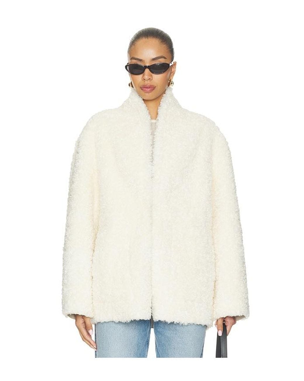 Source Unknown White Manuela Shawl-Collar Shearling Jacket