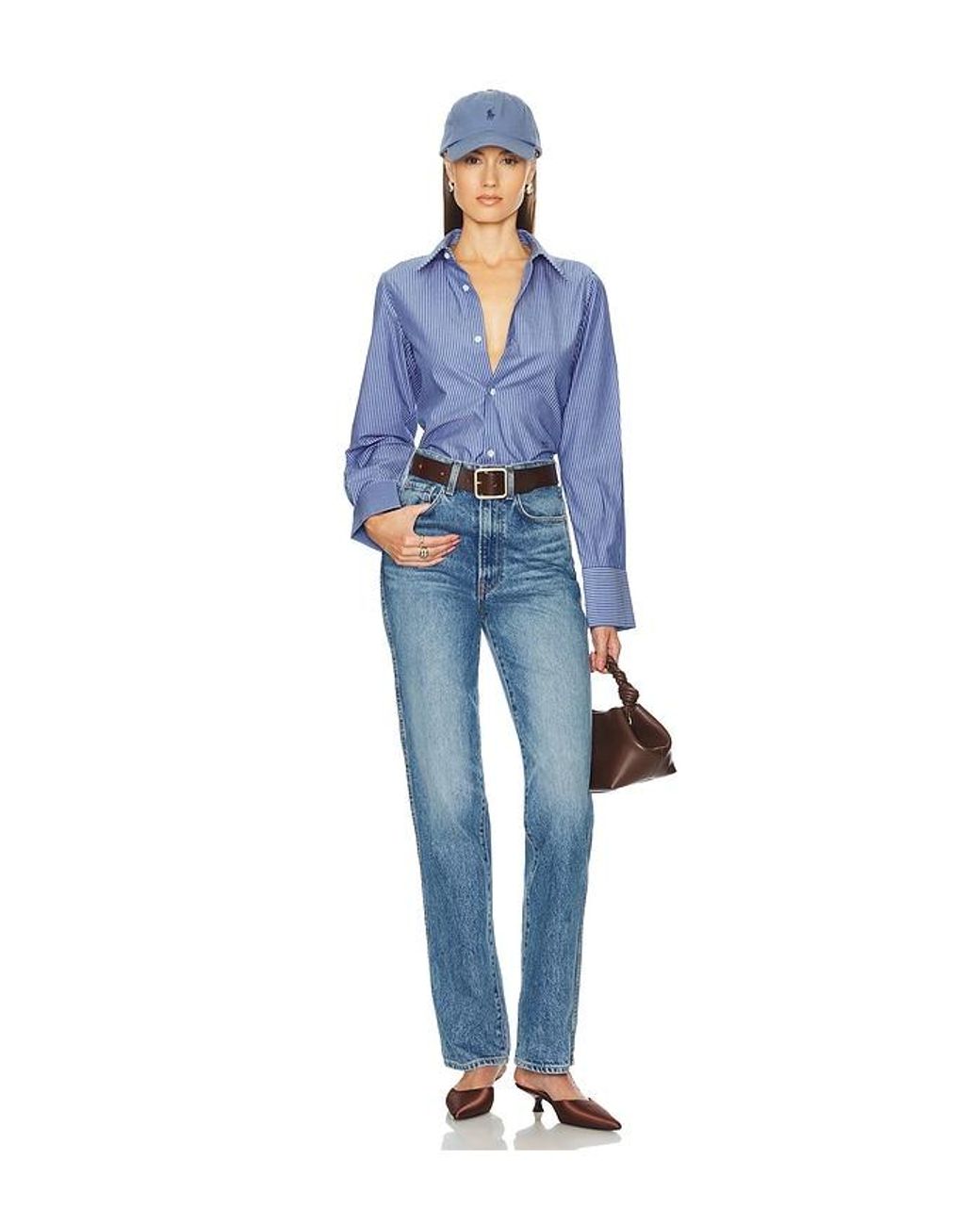 Helsa Blue Pinstripe Poplin Fitted Shirt