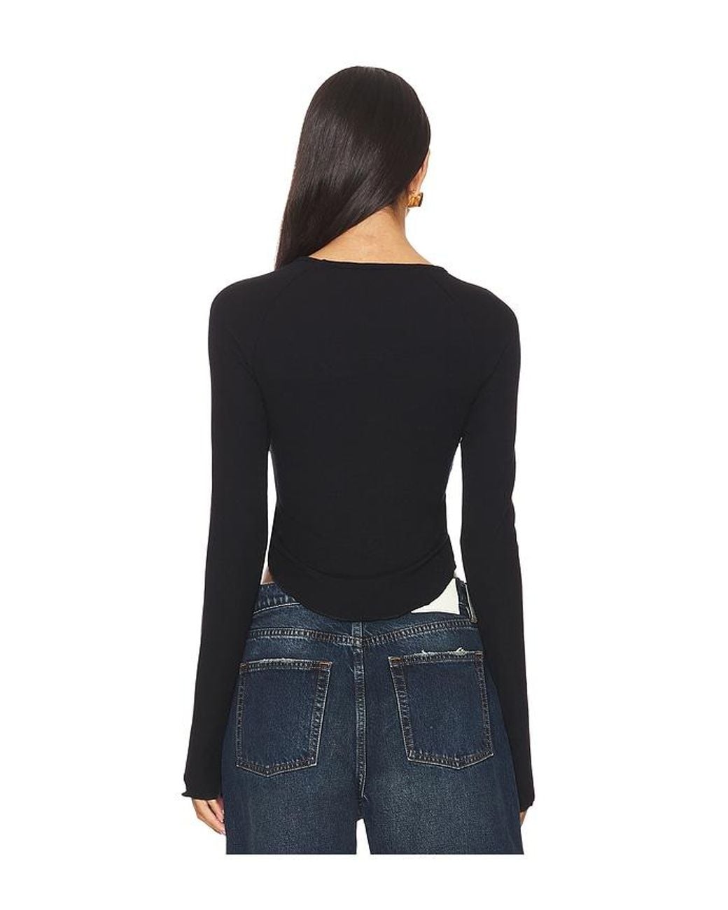 The Line By K Black Lettuce Trim Rayon Blend Tee
