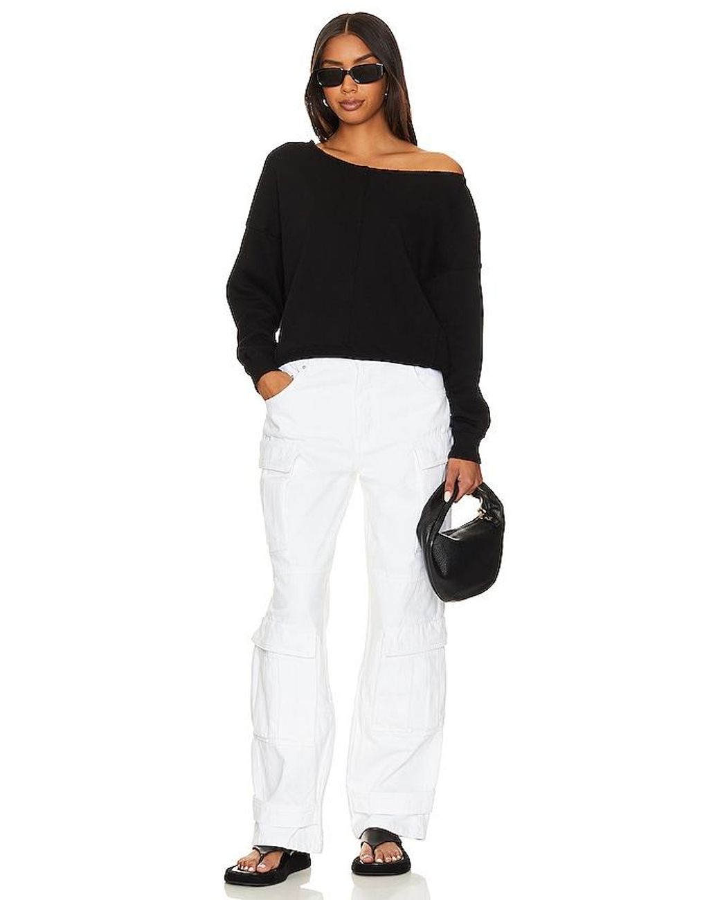 Bobi Black Off The Shoulder Crewneck
