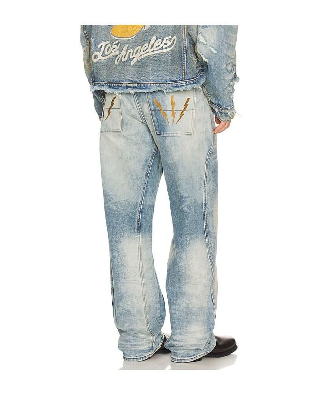 DIET STARTS MONDAY Blue Double Knee Bolt Denim Jeans for men