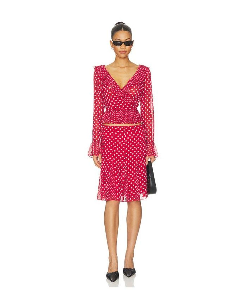 GUIZIO Red Mallorca Ruffle Wrap Top