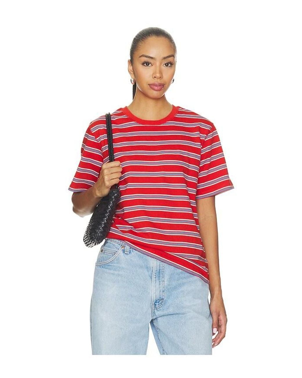 La Ligne Red Striped Oversized Boyfriend Tee