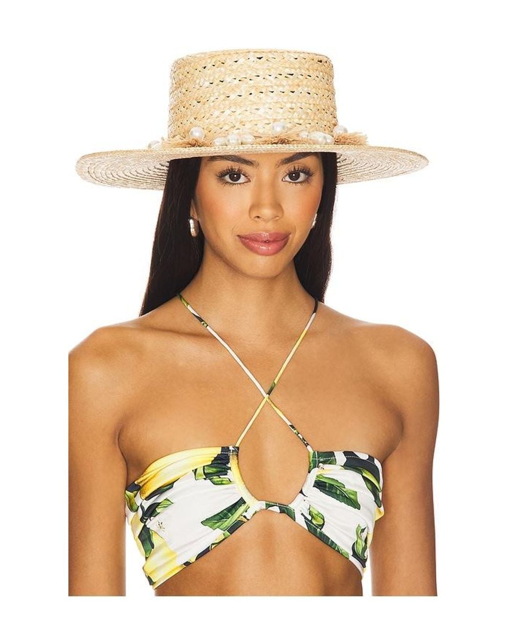 Lele Sadoughi Black Pearl Poms Straw Hat