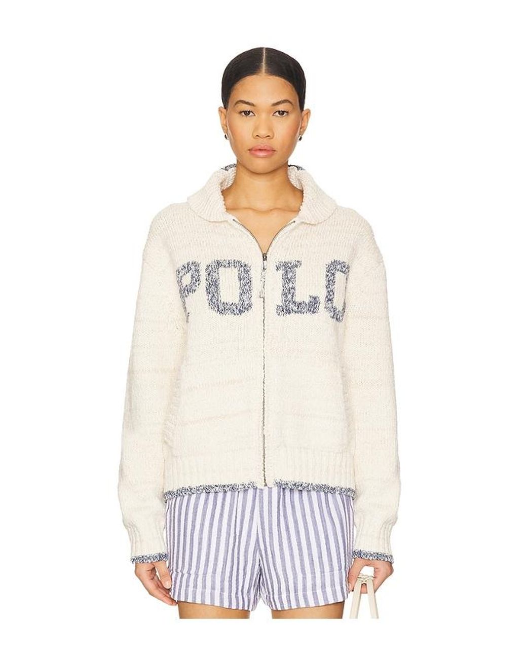 Polo Ralph Lauren Cotton Blend Collared Top in White | Lyst