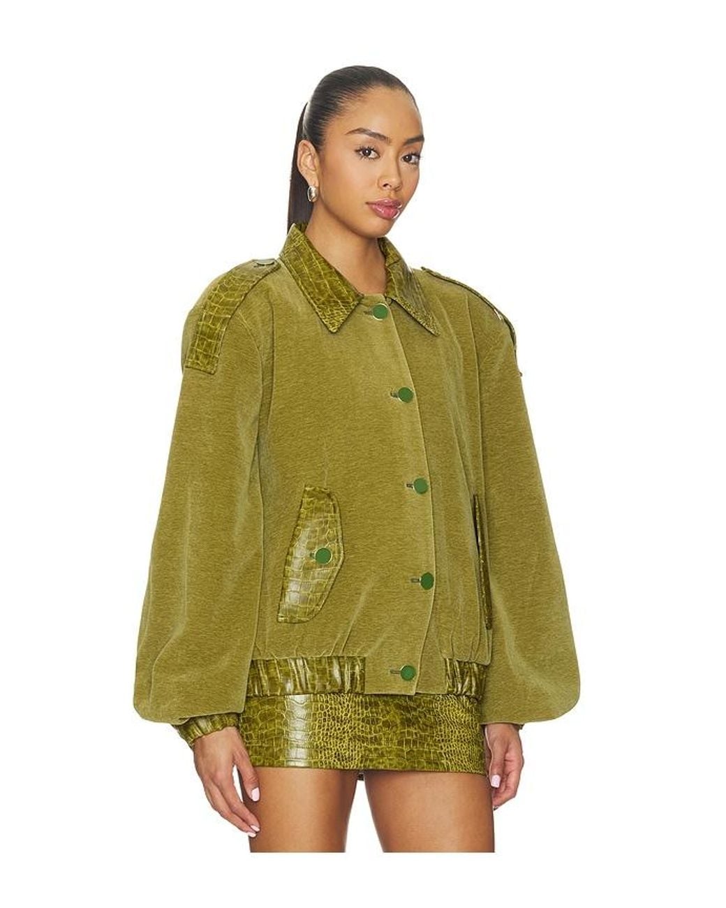 ROWEN ROSE Green Crop Bomber Jacket