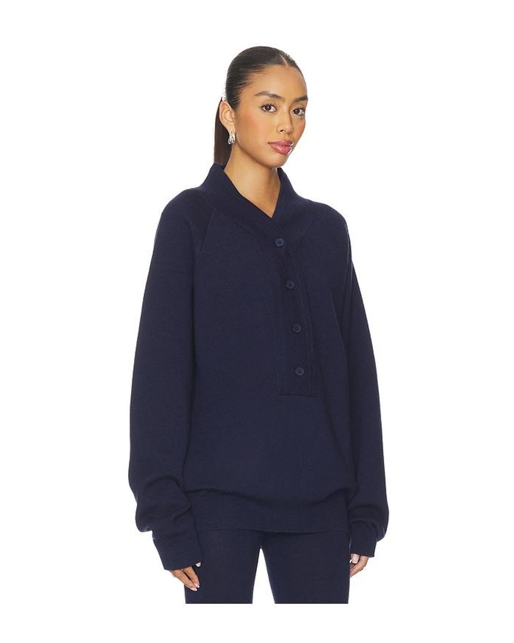 AYA MUSE Blue Knit Henley Sweater