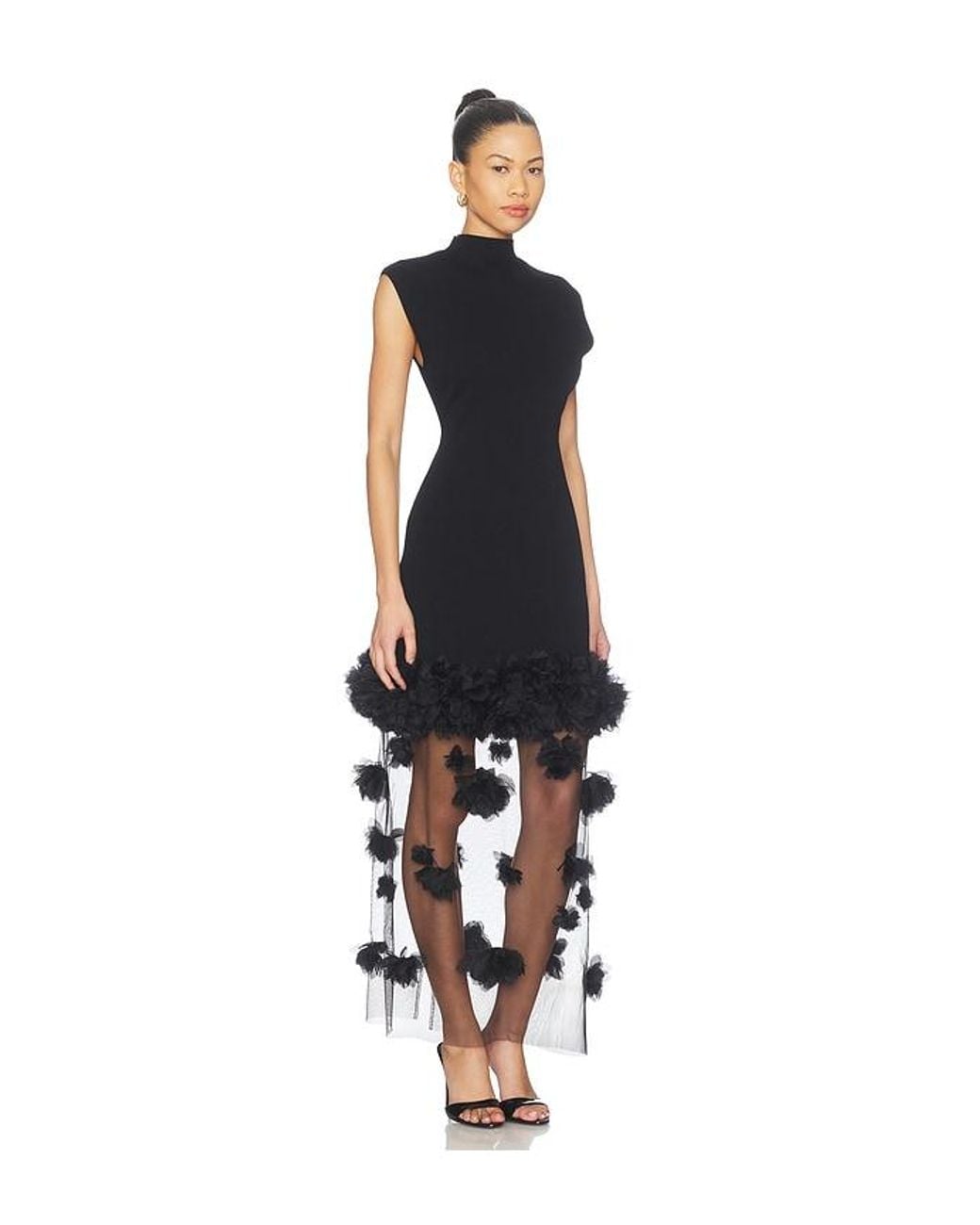 Aje. Black Fleura Knit Midi Dress