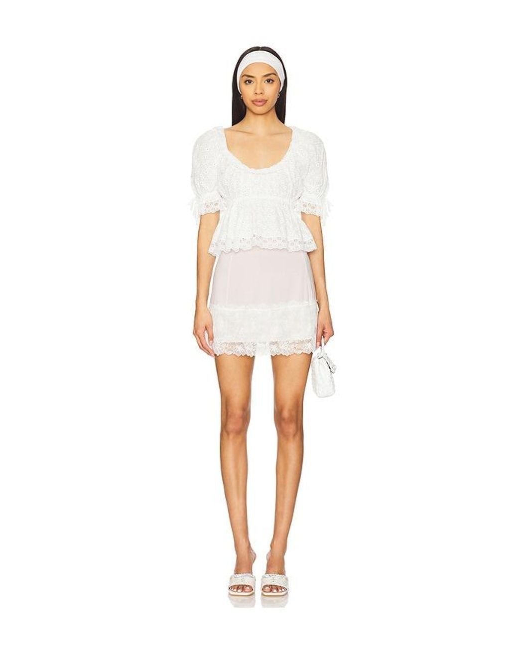 YUHAN WANG White Floral Embroidered Short Sleeve Blouse