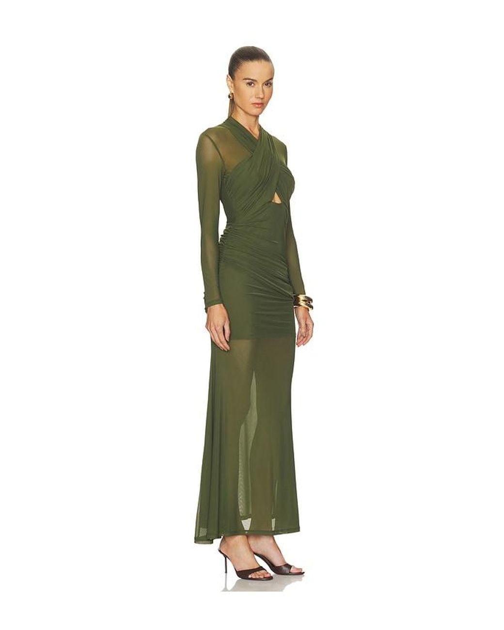 Bardot Green Veria Wrap Mesh Maxi Dress