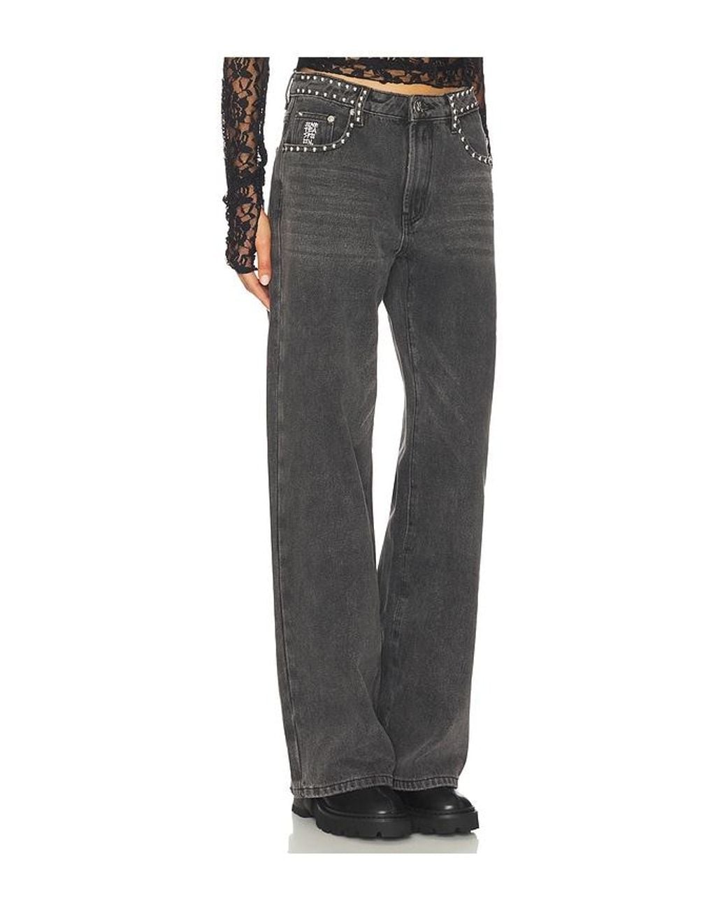 One Teaspoon Gray Jackson Mid Waist Wide Leg Jeans
