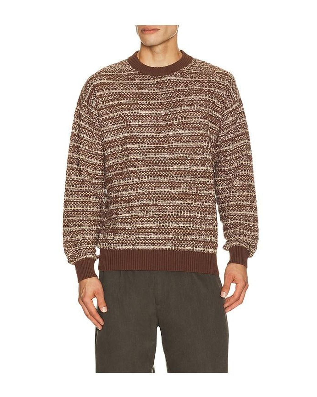 Frescobol Carioca Brown Jardim Cotton Blend Crew Neck Striped Sweater for men