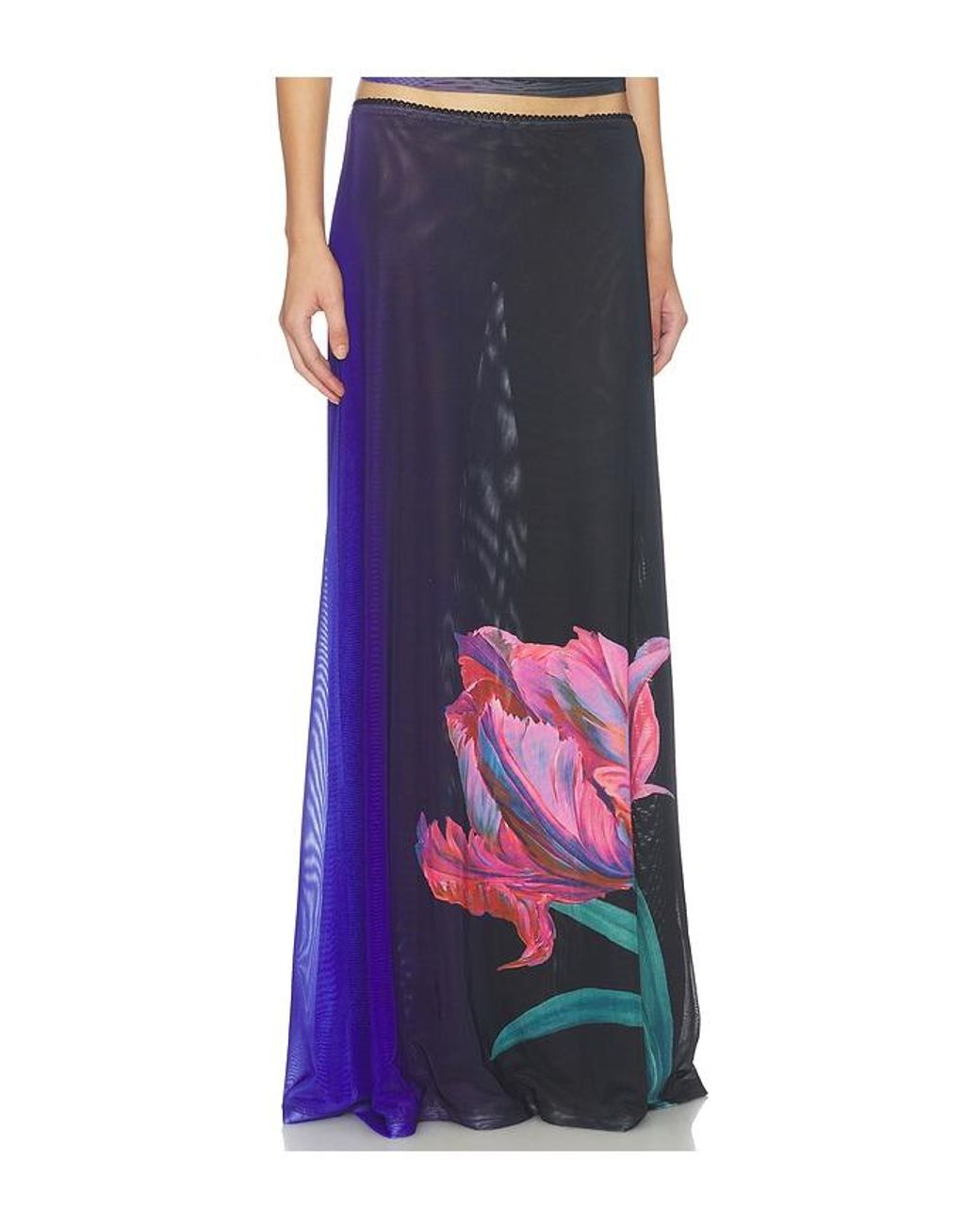 With Harper Lu Blue Mesh Maxi Skirt