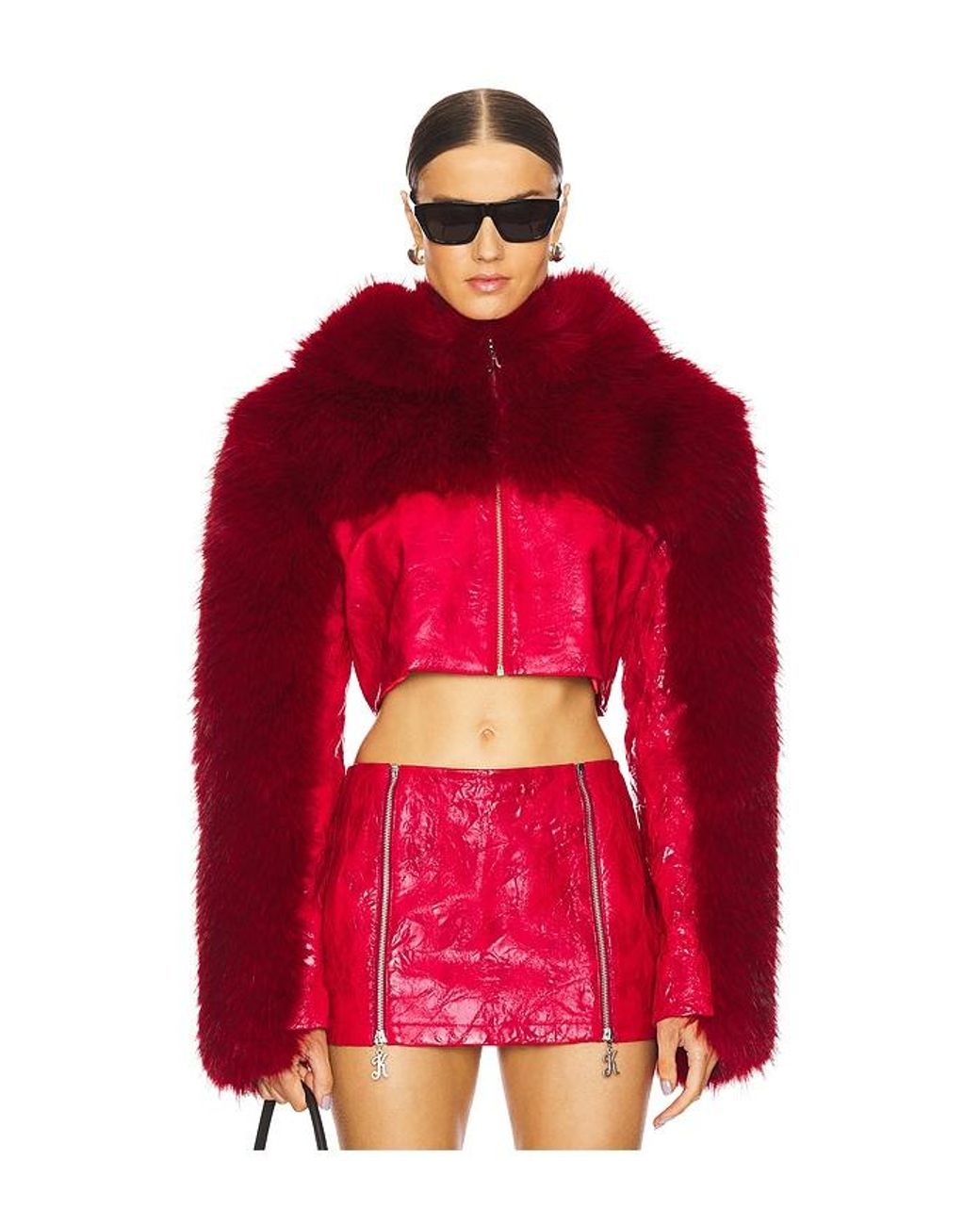 Red fluffy hoodie hotsell