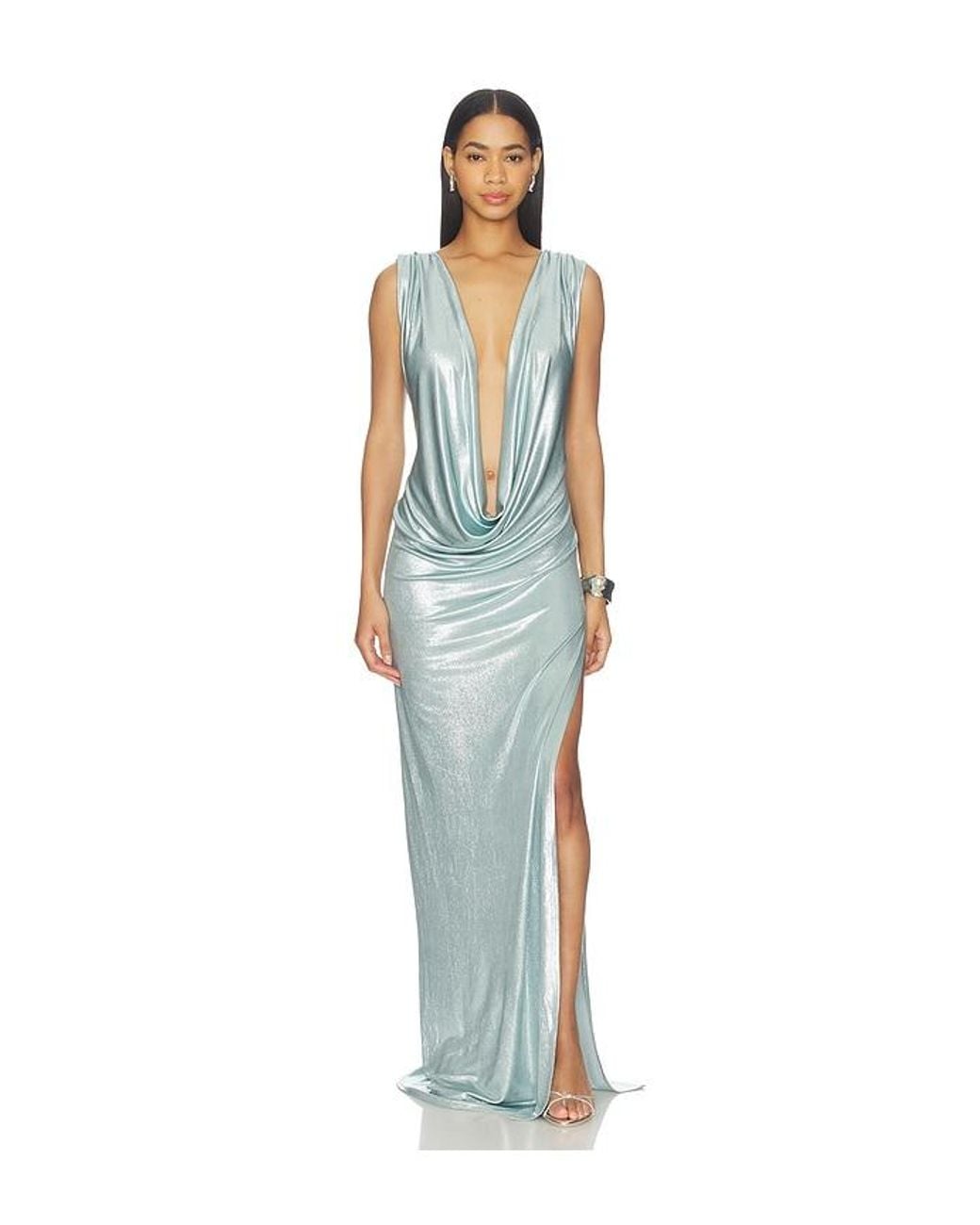 Sid Neigum Blue Floor Length Reversible Cowl Dress
