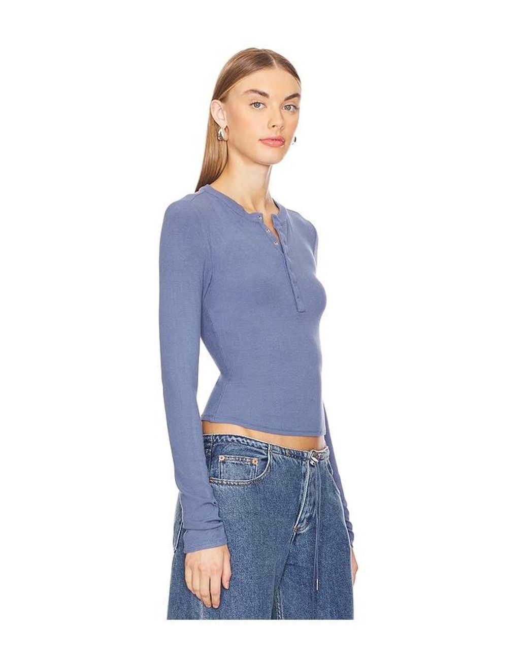 Lovers + Friends Blue Viscose Henley Top