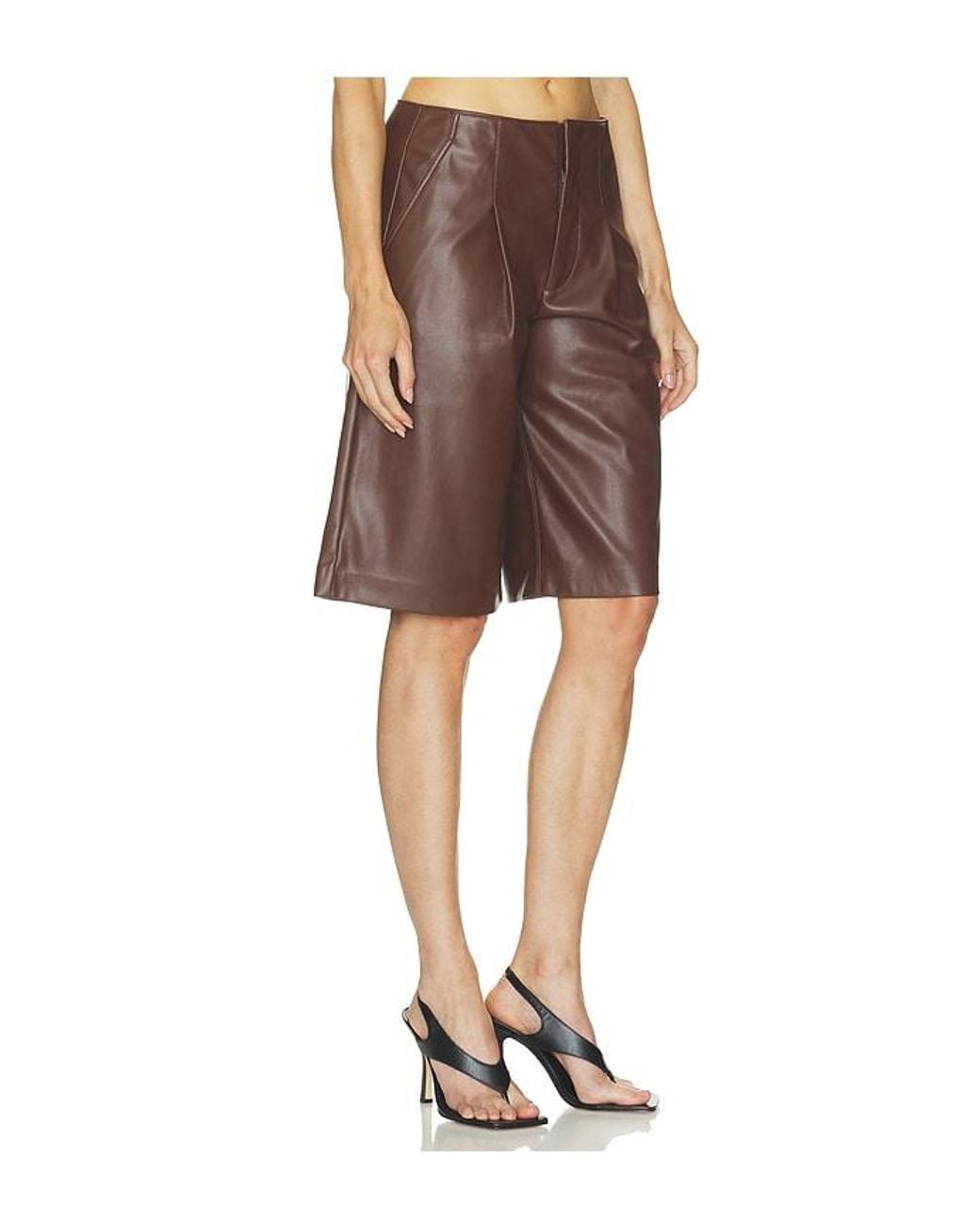 Hudson Brown Faux Leather Pleated Trouser Short