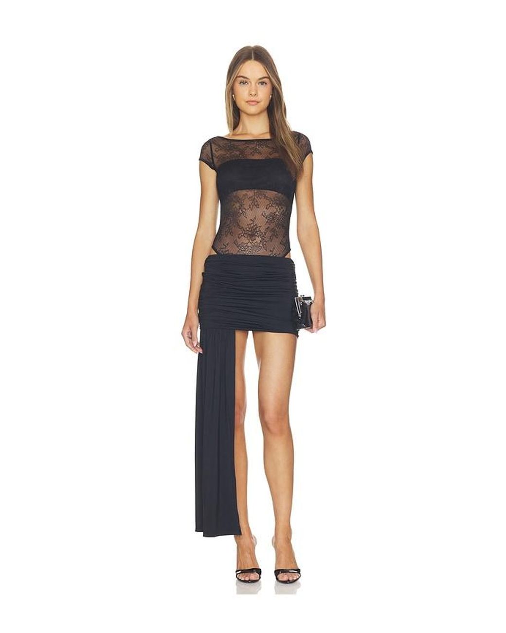 Runaway the Label Blue Opaline Low Rise Ruched Mini Skirt