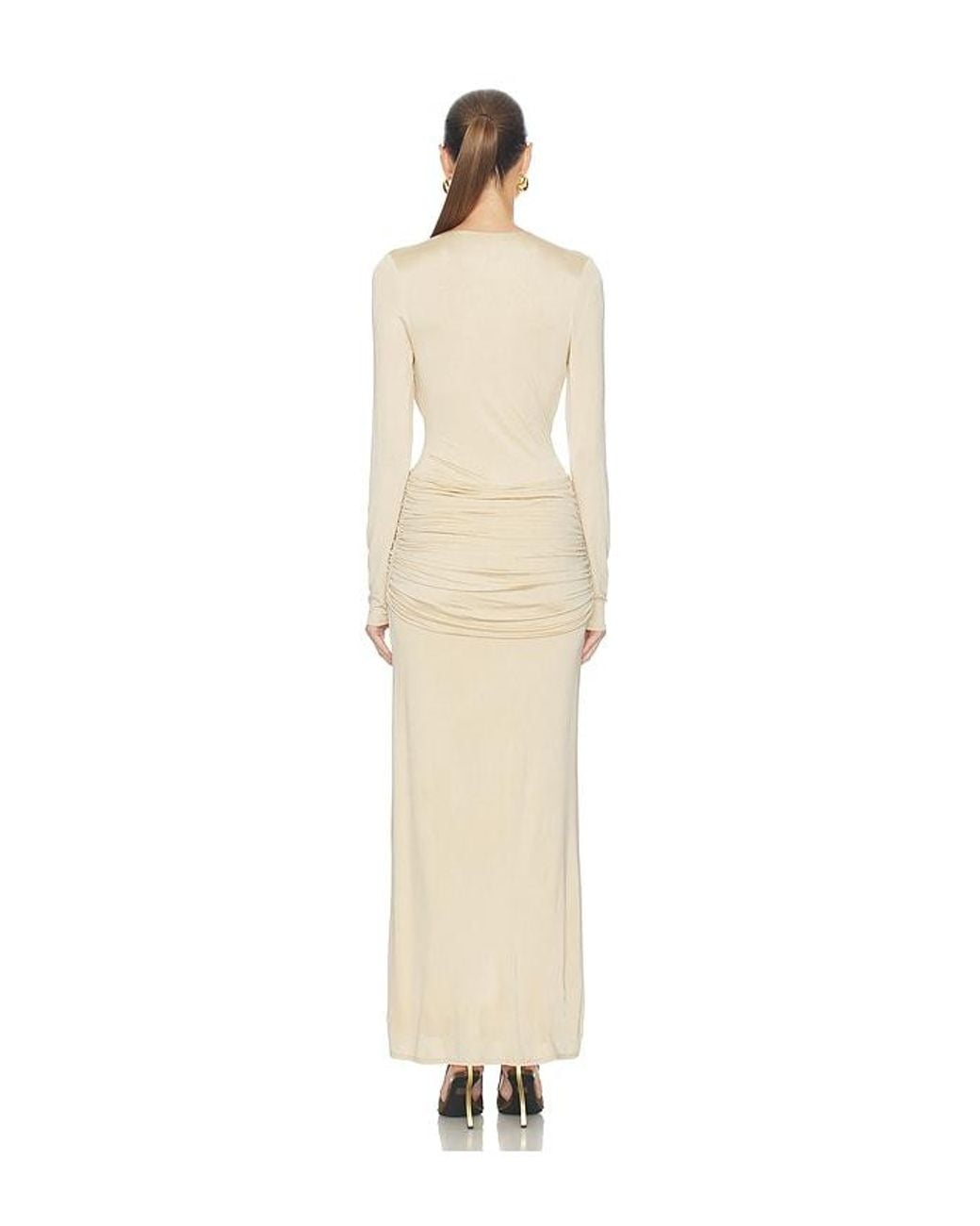 Shona Joy White Miro Long Sleeve Plunged Maxi Dress