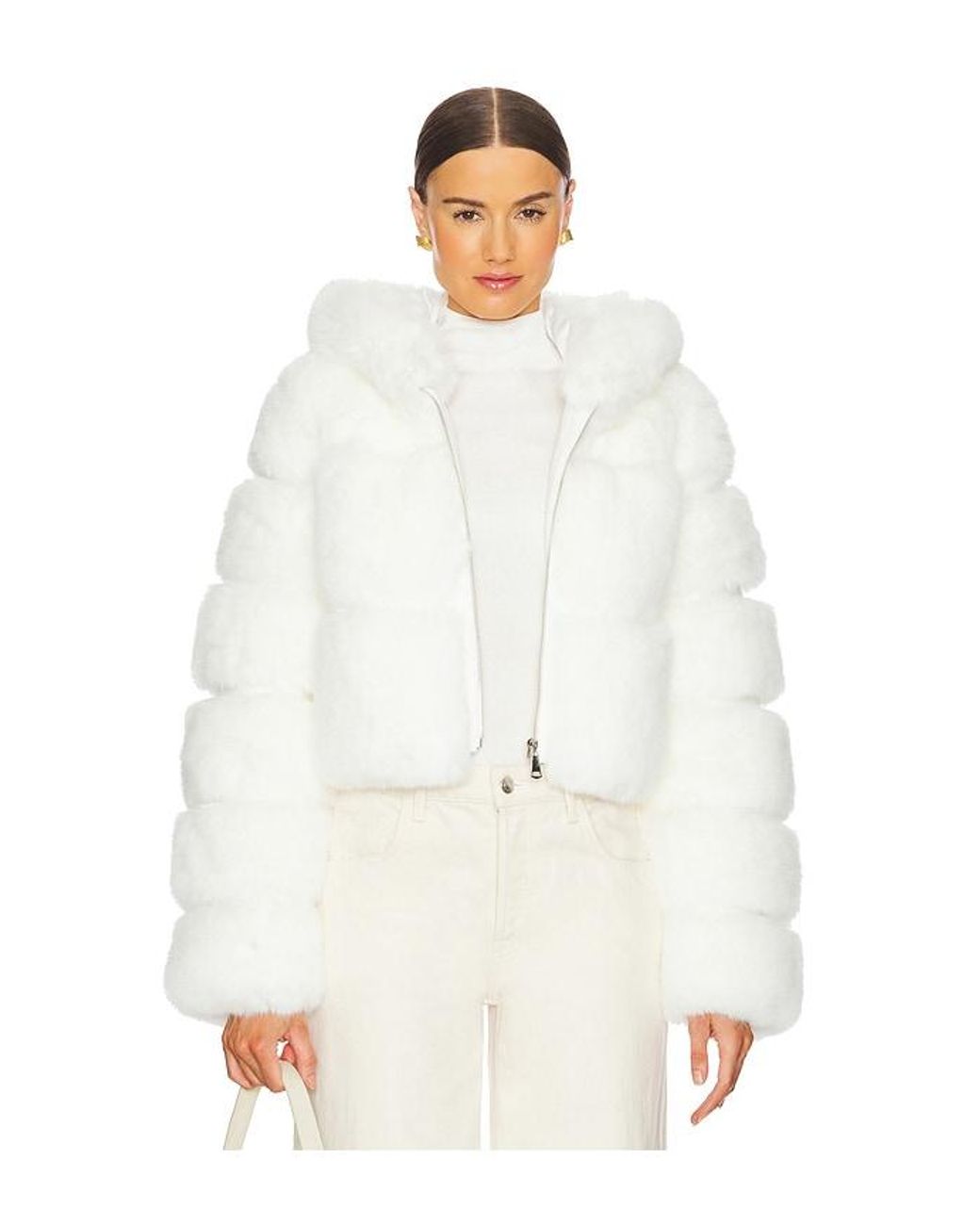 Adrienne Landau White The Lina Faux Fur Jacket