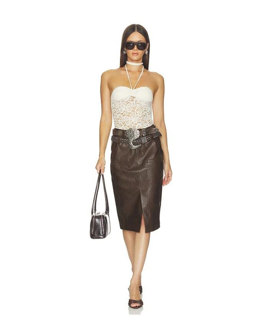 Markgong Black Faux Leather Pencil Skirt With Detachable Belts