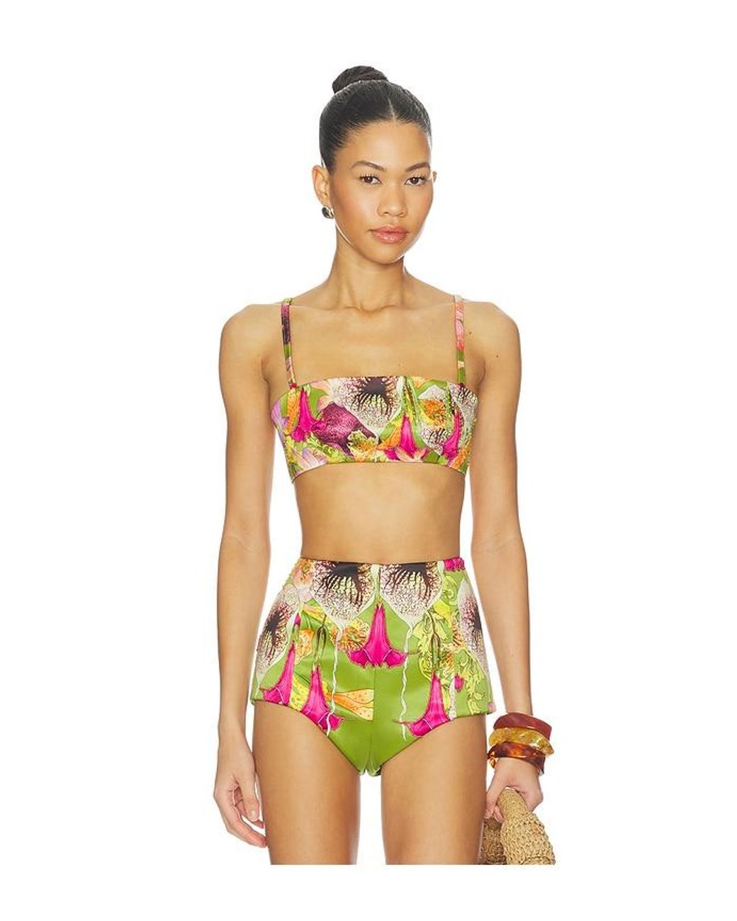 Muma World Green Beaded Floral Canopy Crop Top