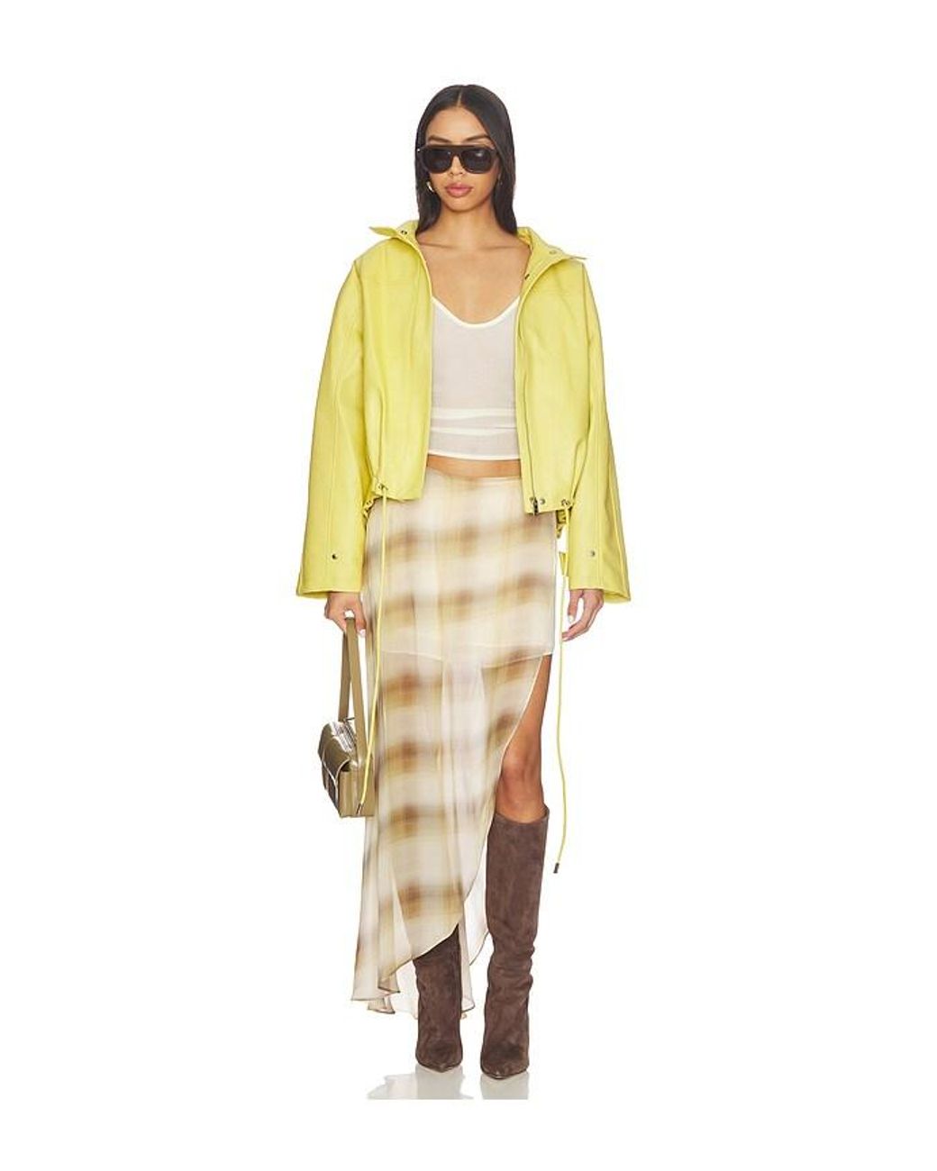 AEXAE Yellow Leather Pebble Utility Jacket