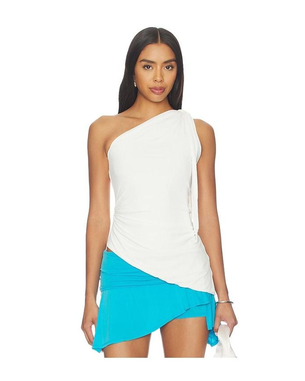 Mimchik Blue One-Shoulder Tie Top