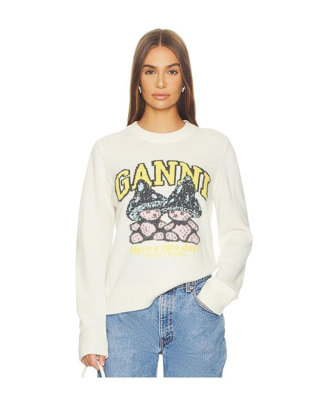 Ganni White Mushroom Teddy Wool Sweater