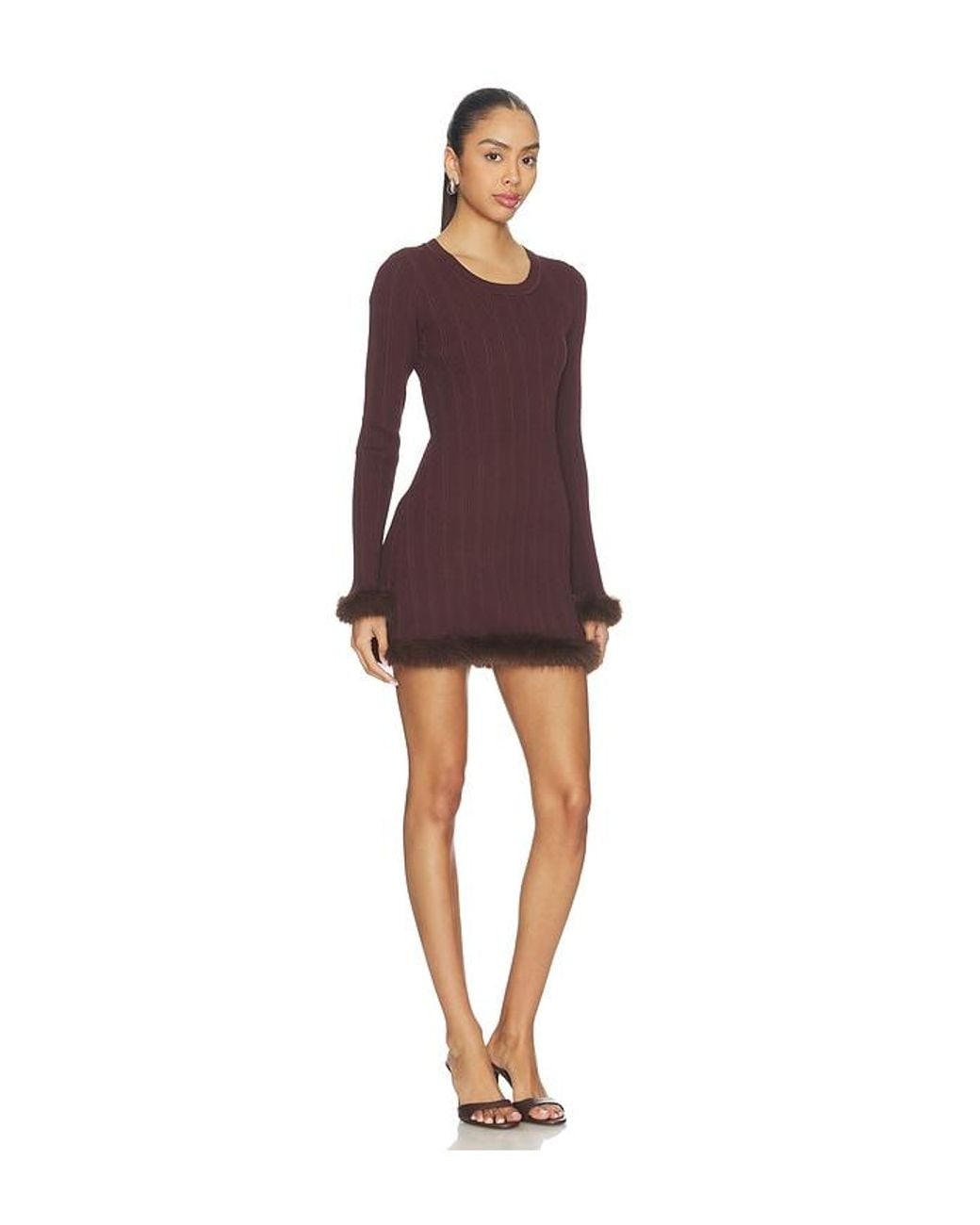 SNDY'S Red Pearse Faux Fur Mini Dress