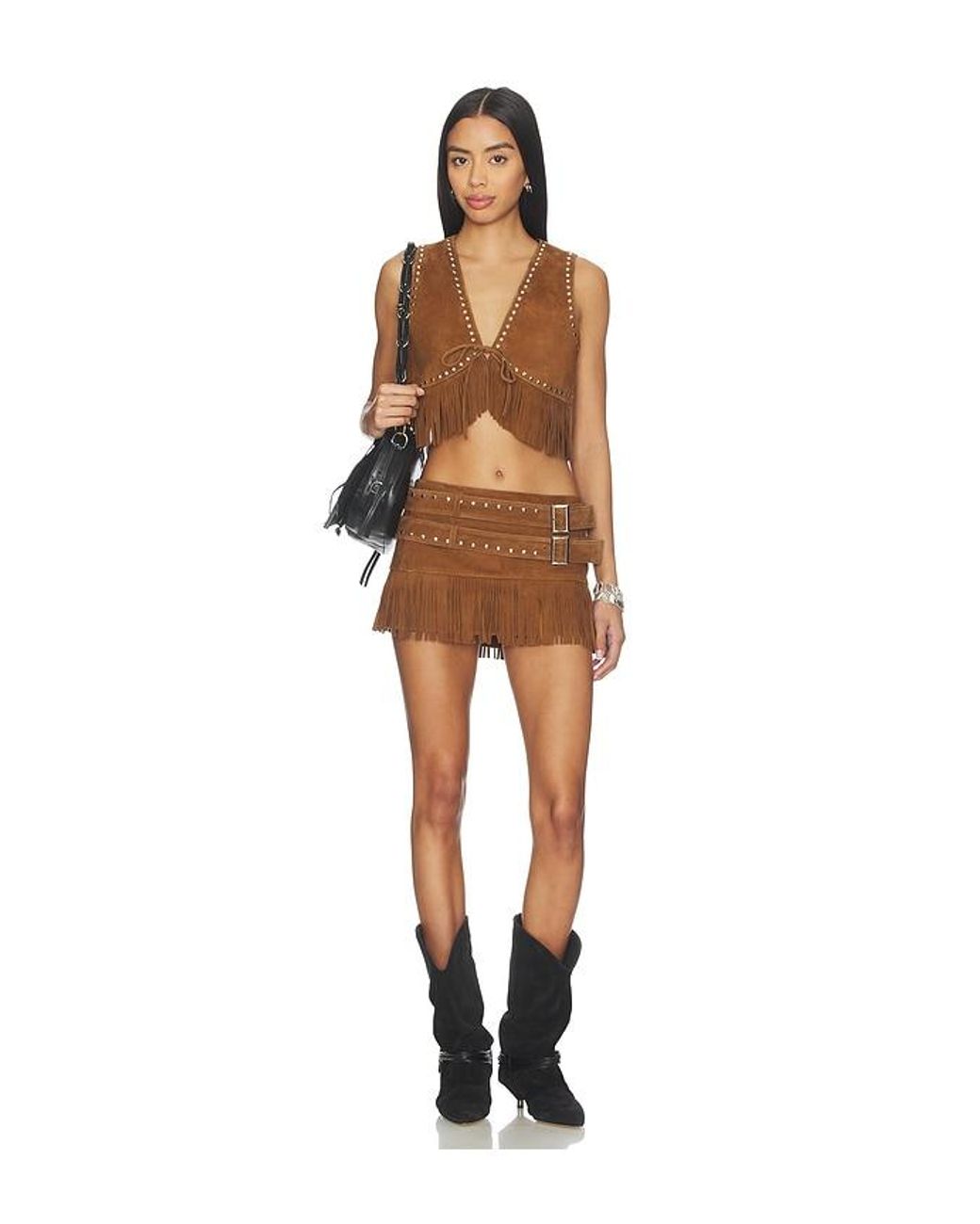 Lamarque Brown Reina Fringed Suede Vest