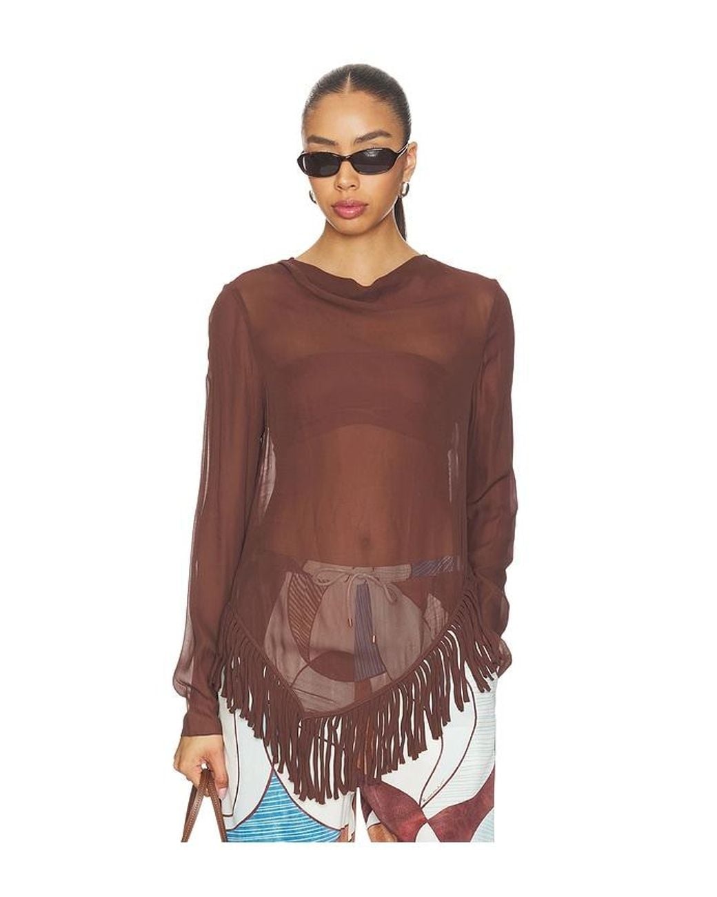 ROAME. Brown Barca Fringe Top