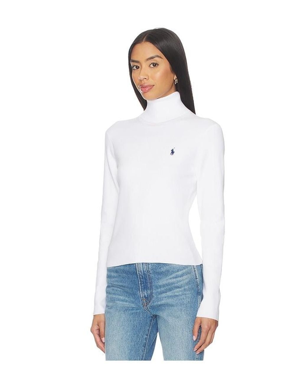 Polo Ralph Lauren White Pima Cotton Shrunken Long Sleeve Turtleneck Pullover