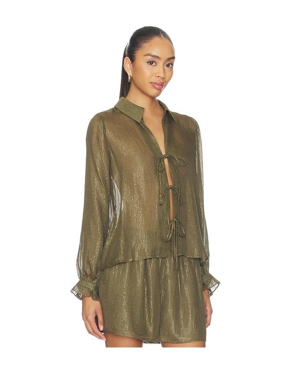 Cami NYC Green Niecey Metallic Chiffon Blouse