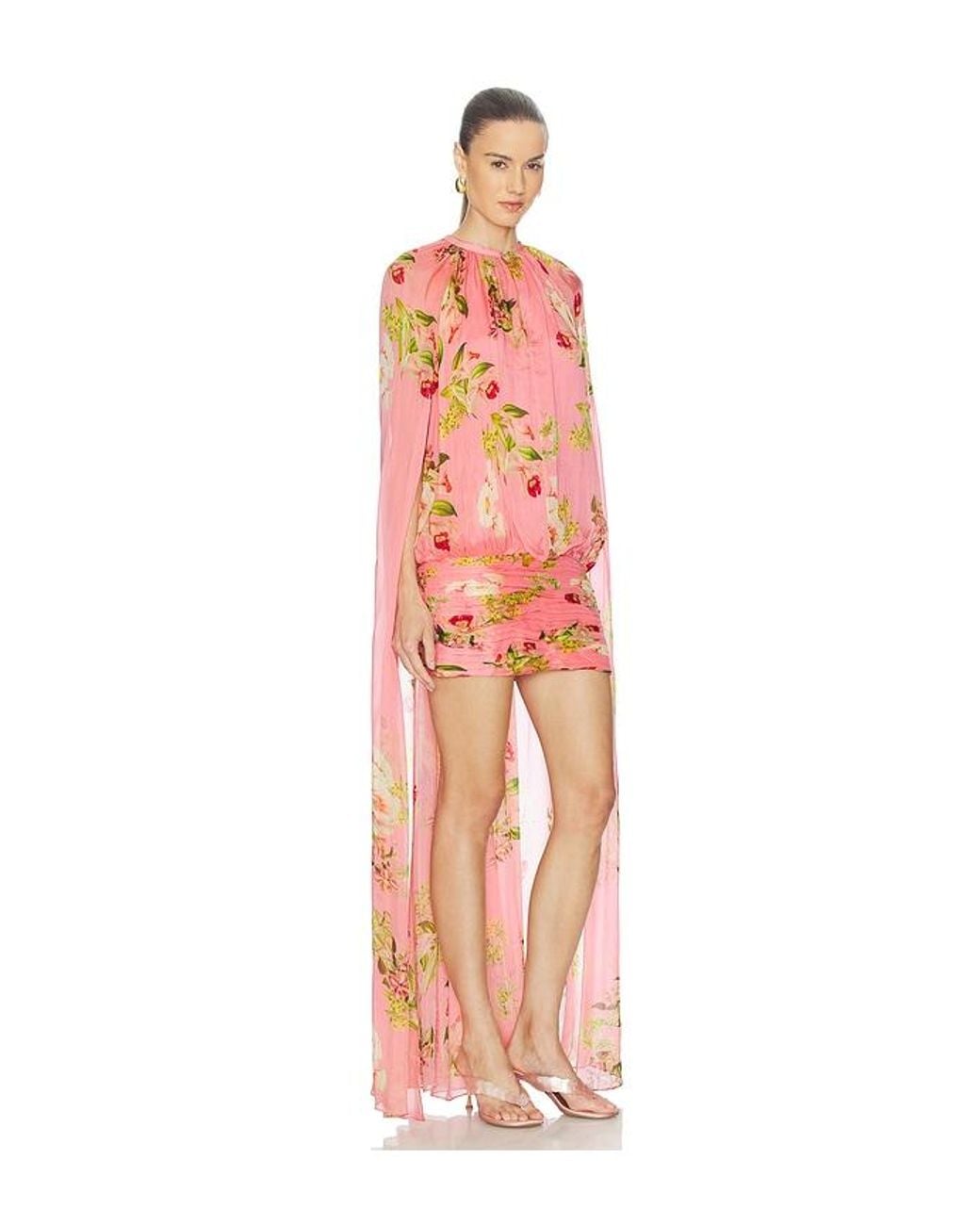Hemant & Nandita Pink Ruched Cape Mini Dress