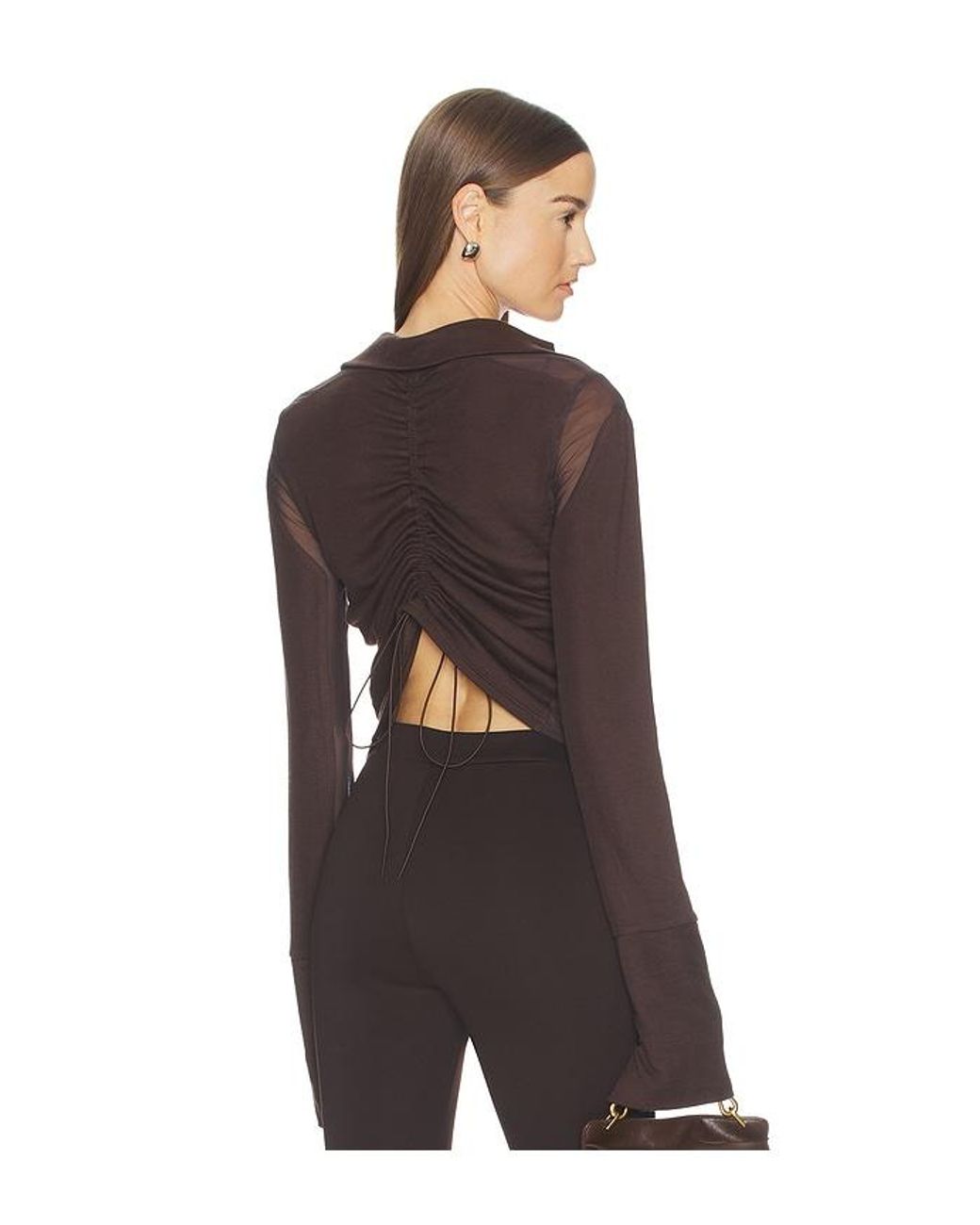Jade Cropper Black Gathered Back Button Up Top