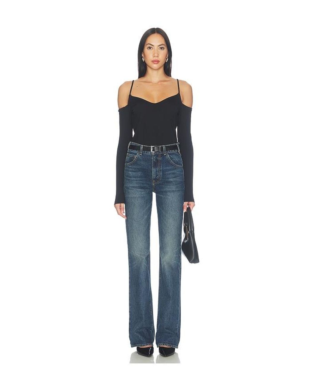 Susana Monaco Blue Off Shoulder String Long Sleeve Top