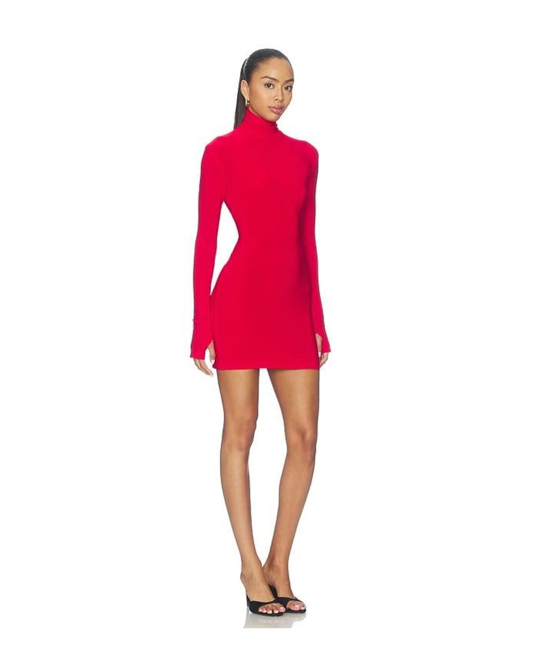 Norma Kamali Red Long Sleeve Turtleneck Mini Dress