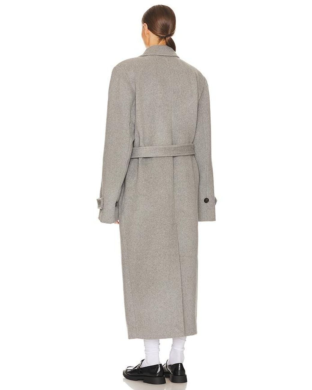 Helsa Gray Bold Shoulder Wool-Blend Long Coat