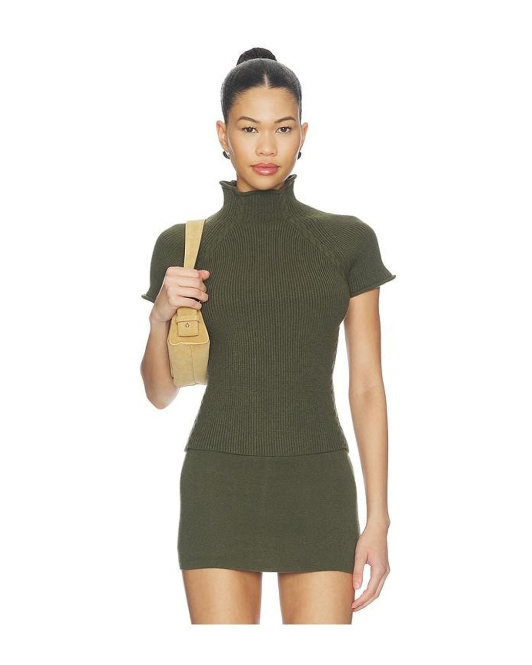 Frankie's Bikinis Green Harmony Cloud Knit Mock Neck Tee