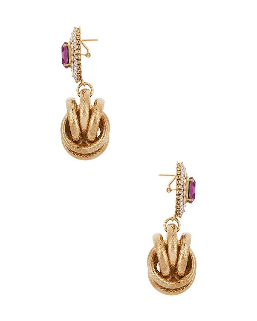 Anton Heunis Metallic Omega Clasp Gem Cluster With Big Knot Pendant Earrings