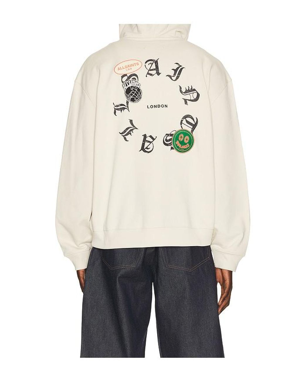 AllSaints White Patcher Zip Through Hoodie for men