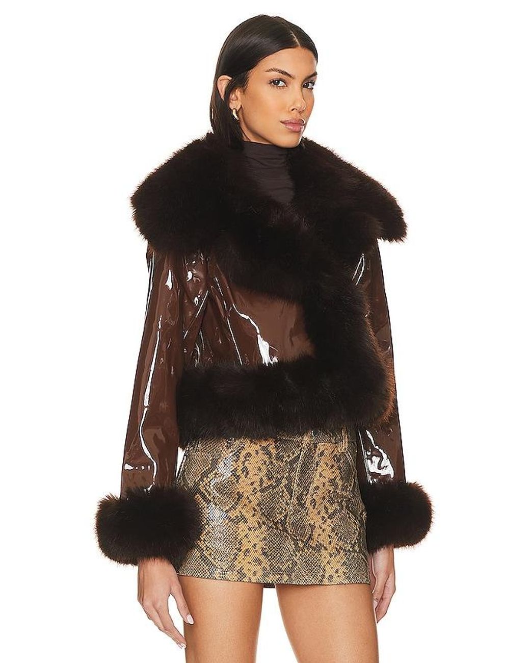 Adrienne Landau Black Faux Leather & Fur Jacket