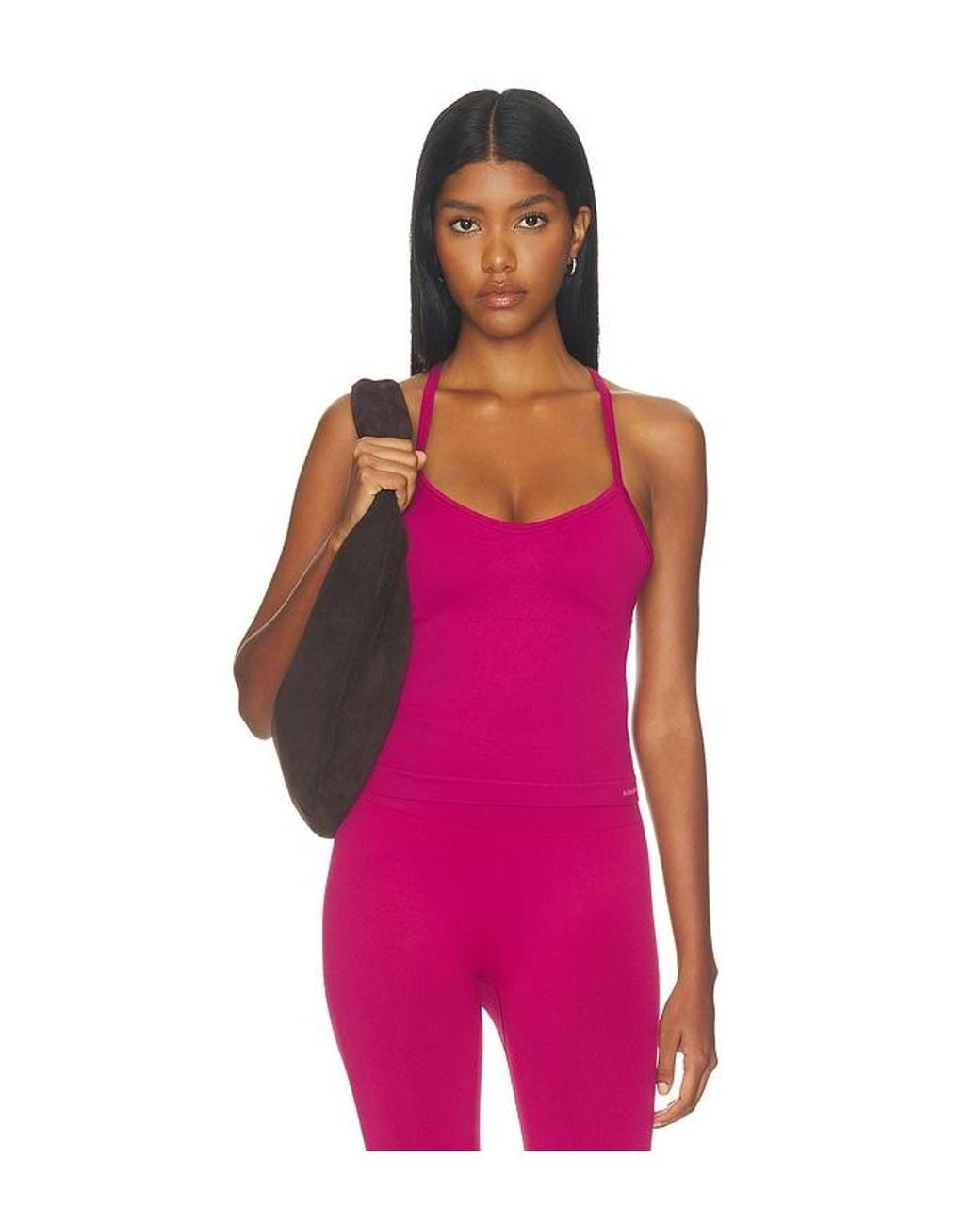 ADANOLA Pink Classic Seamless Cross Back Tank Top