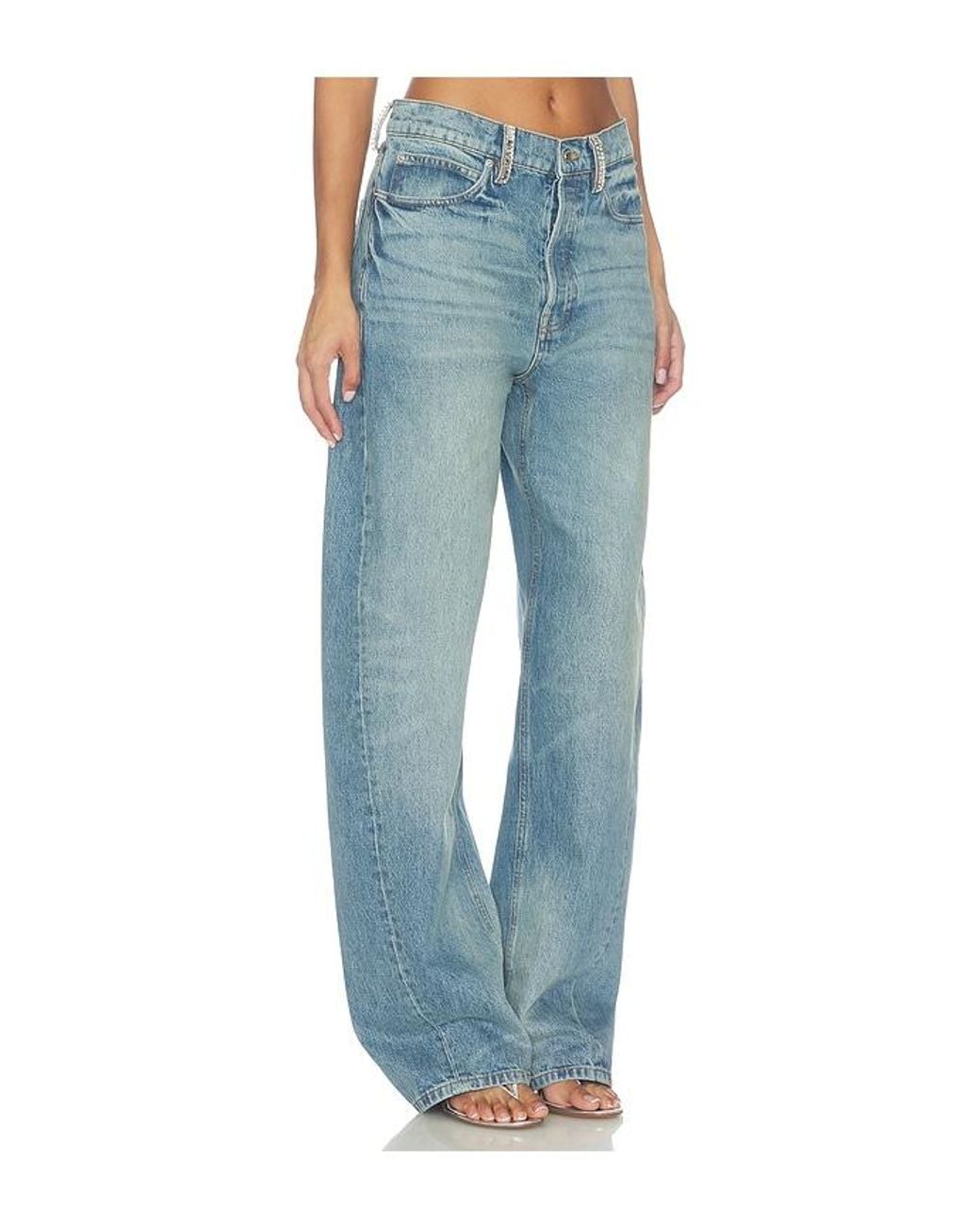 Alexander Wang Blue Float Mid Rise Relaxed Jeans With Crystal Beltloops