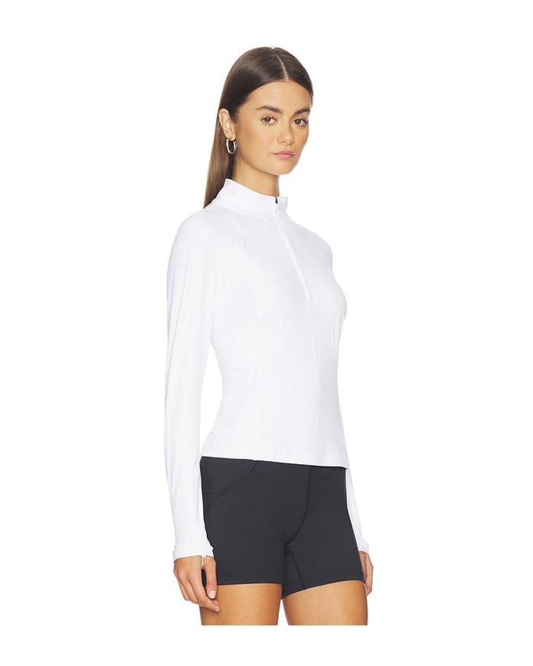 Halfdays White Julie Ribbed 1/4 Zip Top
