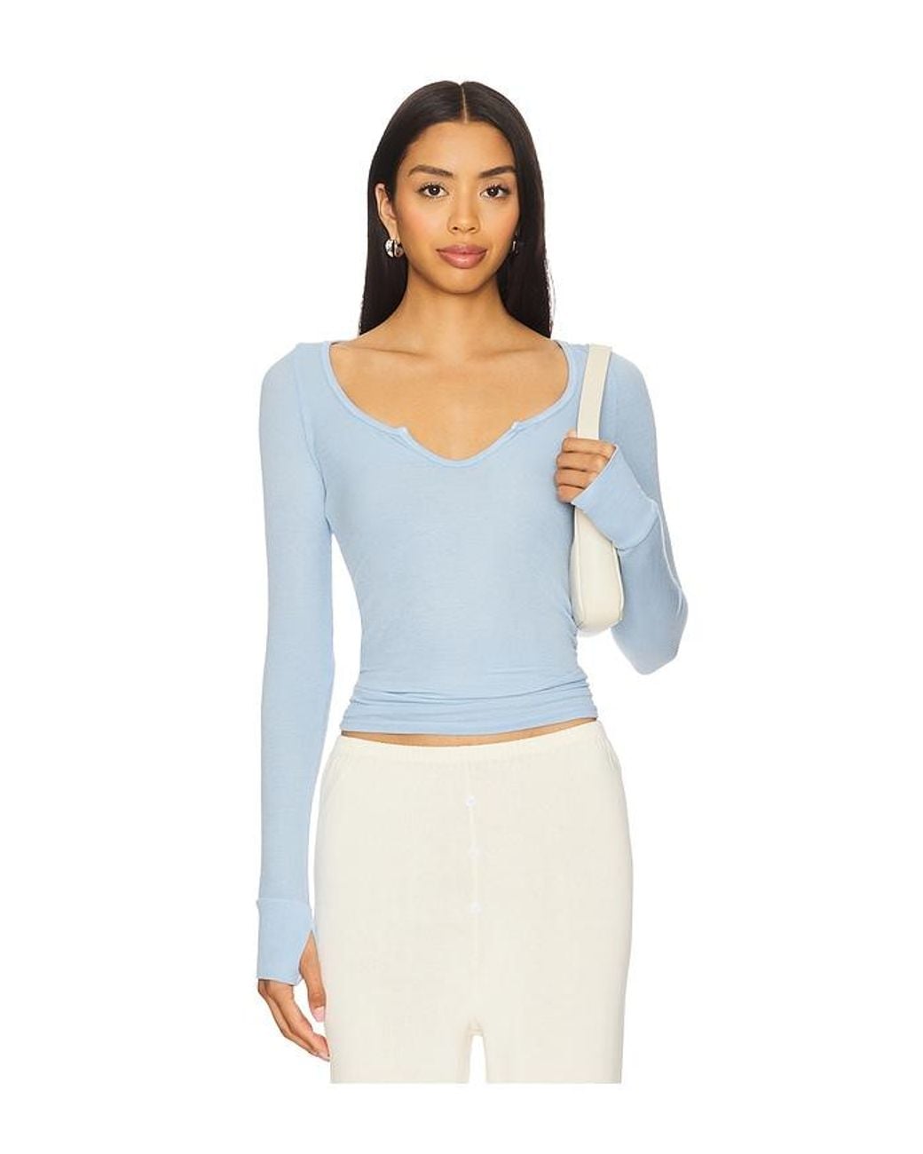 Michael Lauren Blue Maeve Long Sleeve Scoop Neck Top